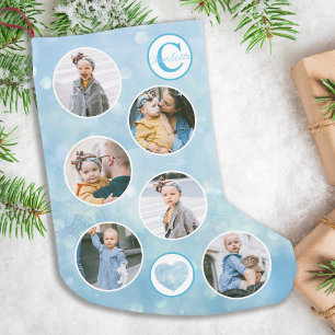 Meia De Natal Pequena Azul-bebê de foto personalizado