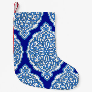 Meia De Natal Pequena Azul-branco-luxo, ornamento turco.