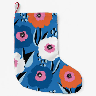 Meia De Natal Pequena Azul Branco Vermelho: Escandinavo Floral.