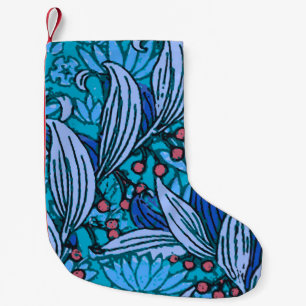 Meia De Natal Pequena Azul Floral Antiquado Boho Moderno
