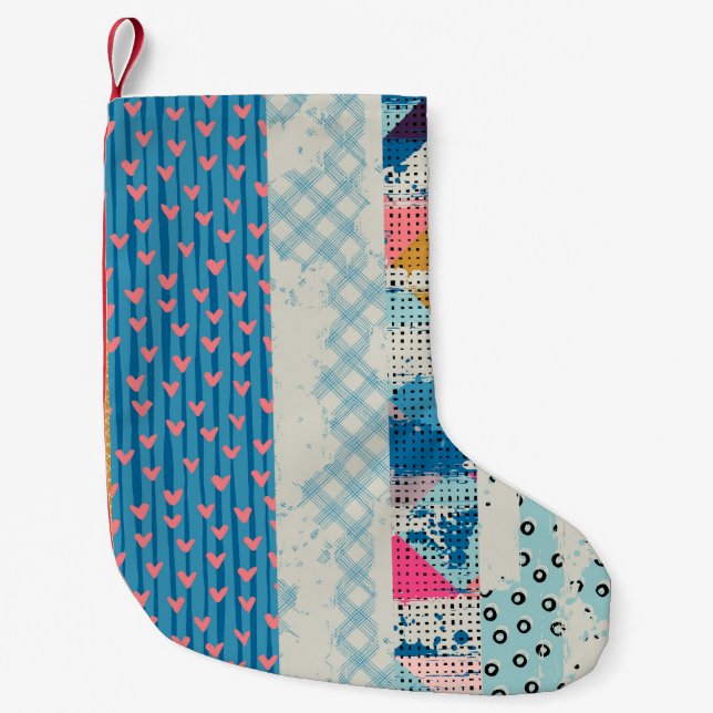 Meia De Natal Pequena Azulejo de Patchwork (Design de padrões) (Frente)