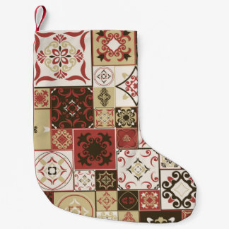 Meia De Natal Pequena Azulejo PATTERN de marsala-castanho-bege estilo Ma