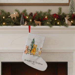 Meia De Natal Pequena Baby 1rua Woodland Animal Watercolor