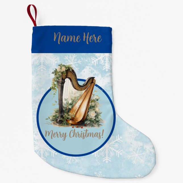 Meia De Natal Pequena Balança de Natal de Harp Musical Azul (Frente)