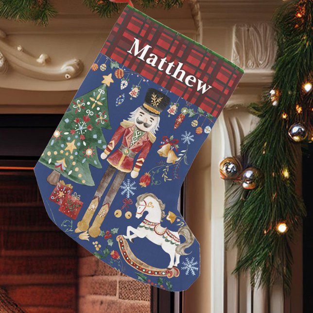 Meia De Natal Pequena Balé de Soldado do Cutcracker Vermelhos Gingham Az (Criador carregado)