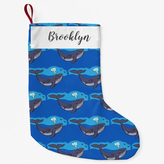 Meia De Natal Pequena Baleia e caricatura branca de vitelo (Frente)