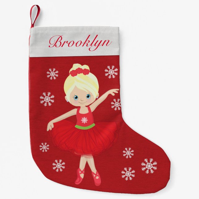Meia De Natal Pequena Ballerina de Natal loira personalizada (Frente)
