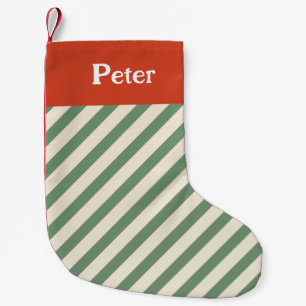 Meia De Natal Pequena Bandas Diagonais Mínimas de Natal - Sage Verde
