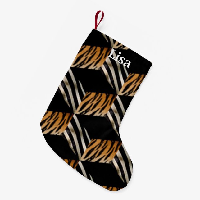 Meia De Natal Pequena Banheira de Natal Personalizada Zebra e Tigre (Frente (Pendurada))