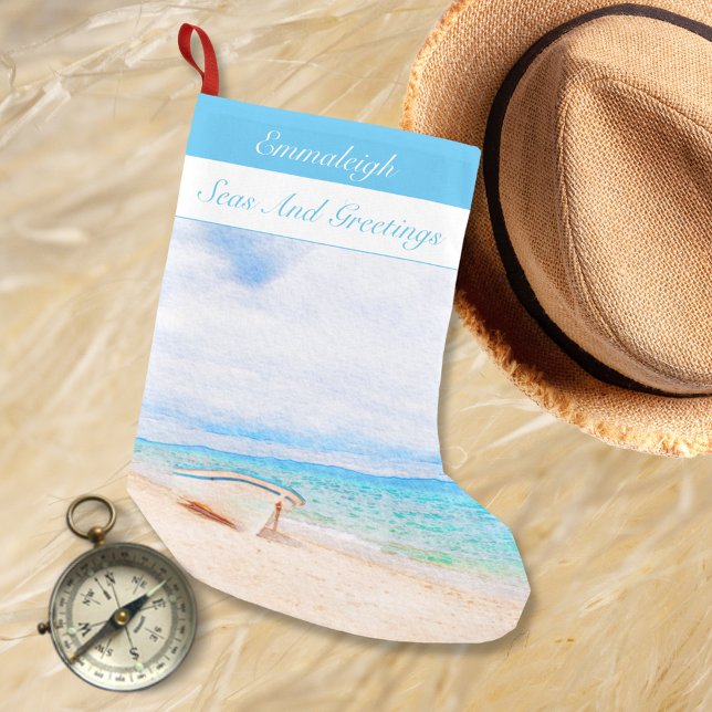 Meia De Natal Pequena Barcos De Pesca Marítimos E Saudações (Criador carregado)