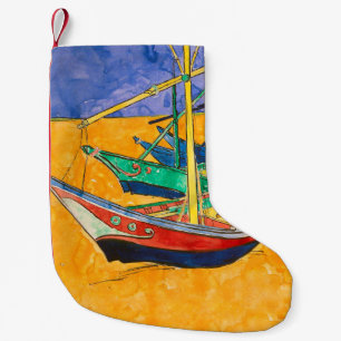 Meia De Natal Pequena Barcos de Van Gogh Impressionismo Praia