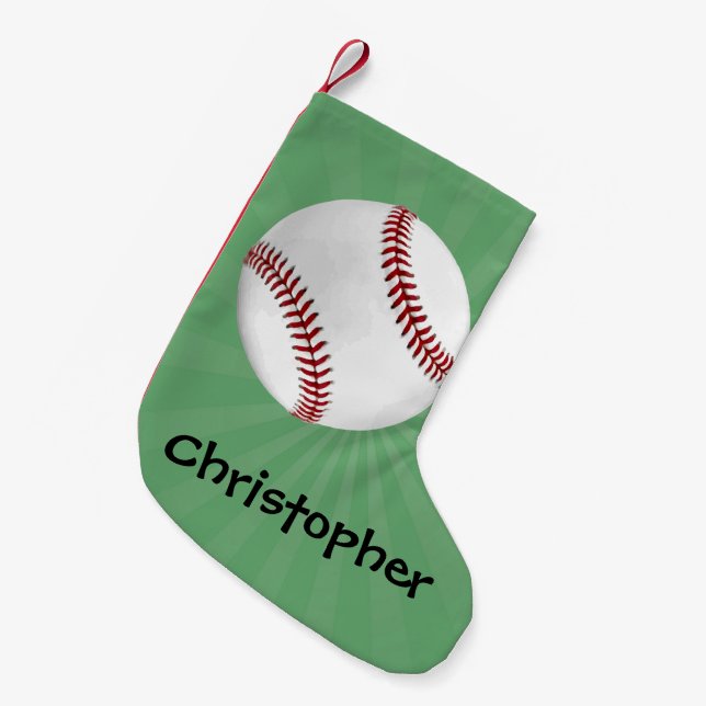 Meia De Natal Pequena Baseball personalizado em crianças verdes (Frente (Pendurada))