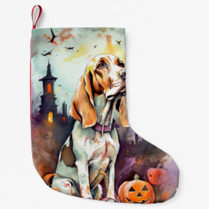 Meia De Natal Pequena Basset Hound de Halloween com Abóboras Assustadora