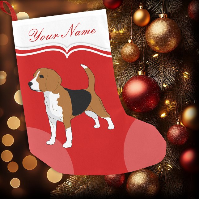 Meia De Natal Pequena Beagle Dog Red Solid Personalizado (Personalized Beagle Christmas stocking)