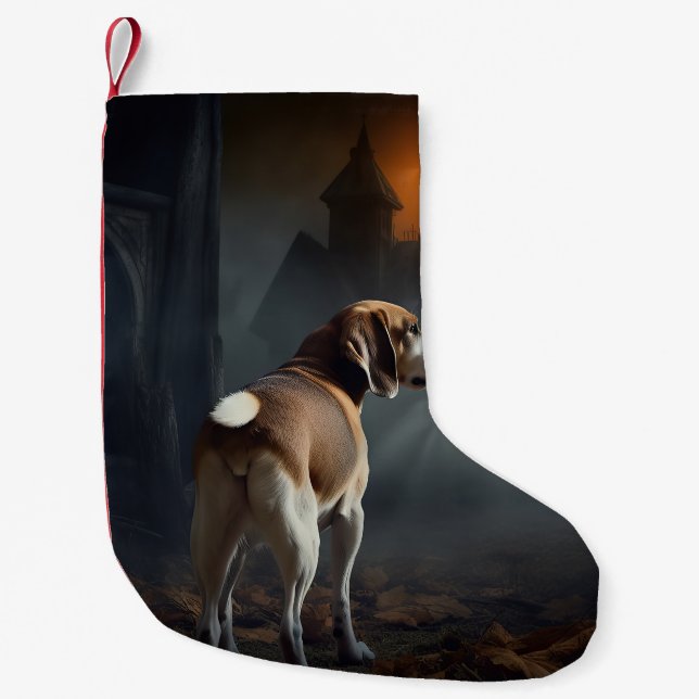 Meia De Natal Pequena Beagle Halloween Assustador (Frente)