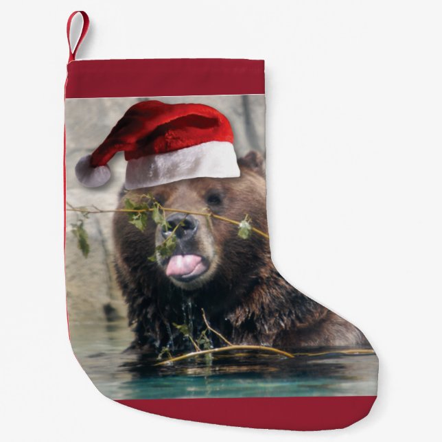 Meia De Natal Pequena Bear Castanho de Natal (Frente)