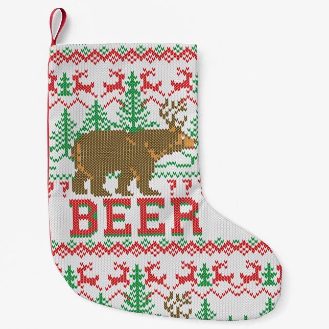 Meia De Natal Pequena Bear Deer ou Beer Christmas Jumper Knit Style (Frente)