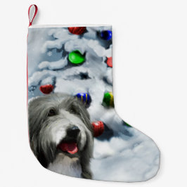 Meia De Natal Pequena Bearded Collie Christmas