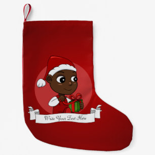 Meia De Natal Pequena Bebê afro-americano bonito com chapéu de Natal