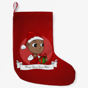 Meia De Natal Pequena Bebê afro-americano bonito com chapéu de Papai Noe