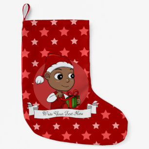 Meia De Natal Pequena Bebê afro-americano bonito com chapéu de Papai Noe
