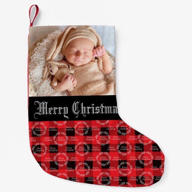 Meia De Natal Pequena Bebê Foto Natal (Frente)