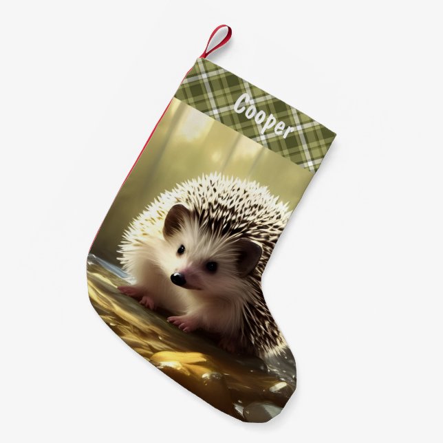 Meia De Natal Pequena Bebê Hedgehog Wildlife Retrato Personalizado (Frente (Pendurada))