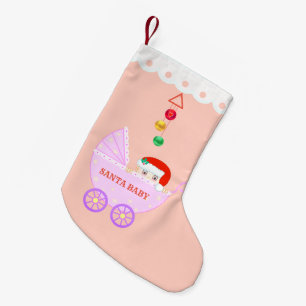 Meia De Natal Pequena Bebê Papai Noel Fofo em Rosa