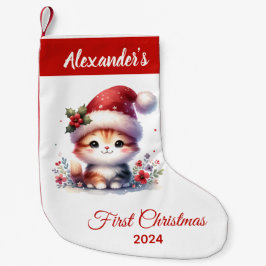 Meia De Natal Pequena Bebê primeiro Natal bonitinho Gato personalizado