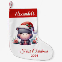 Bebê primeiro Natal bonitinho Hippo personalizado