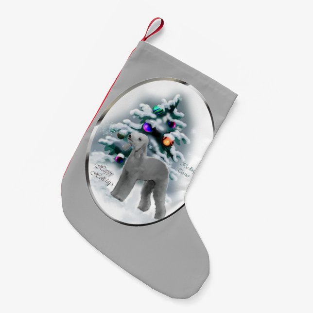 Meia De Natal Pequena Bedlington Terrier Christmas (Frente (Pendurada))