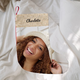 Meia De Natal Pequena Beige burlap name, foto moderna