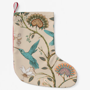 Meia De Natal Pequena Beige sem costura com flores estilizadas e b