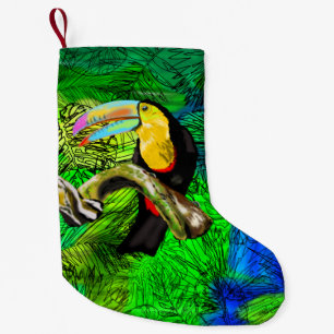 Meia De Natal Pequena Bela Ave Toucativa No Jardim Verde - Pintura