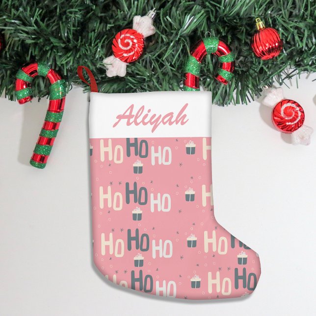 Meia De Natal Pequena Bela Ho Ho Ho Pink Natal Stocks (Add festive charm to your home with our stylish Christmas stockings, perfect for gifts & cozy decor!)