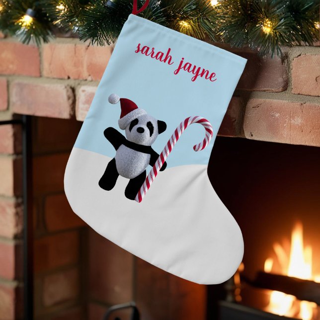 Meia De Natal Pequena Bela Panda Personalizada de Natal (Cute Panda Personalized Christmas Stocking with space for your name)