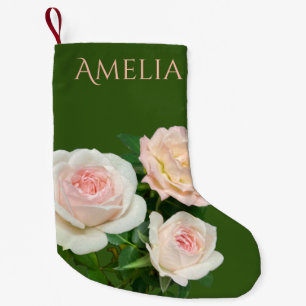 Meia De Natal Pequena Belas rosas brancas românticas cor-de-rosa