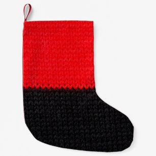 Meia De Natal Pequena belo tecido de malha preto e vermelho com gaveta