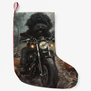 Meia De Natal Pequena Bernedoodle Riding Motorcycle Halloween Scary