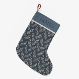 Meia De Natal Pequena Berries Sprig Padrão Azul Cream Nome Personalizado