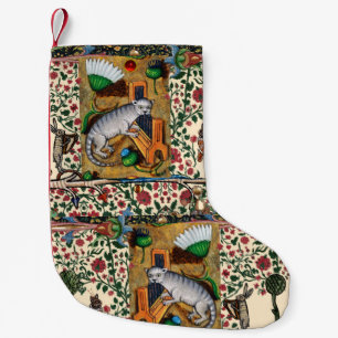 MEIA DE NATAL PEQUENA BESTIÁRIO MEDIEVAL ESQUISITO, MÚSICA,GATO TOCANDO 