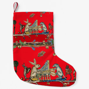 Meia De Natal Pequena BESTIÁRIO MEDIEVAL TOCANDO MÚSICA,Coelho,Cachorro,