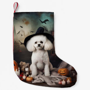 Meia De Natal Pequena Bichon Frise Abóboras Halloween Assustador