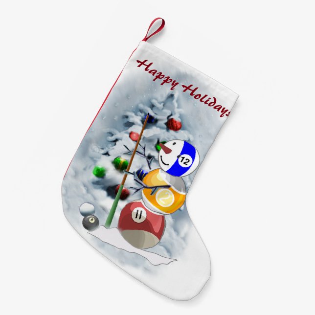 Meia De Natal Pequena Billiards Ball Snowman Natal (Frente (Pendurada))
