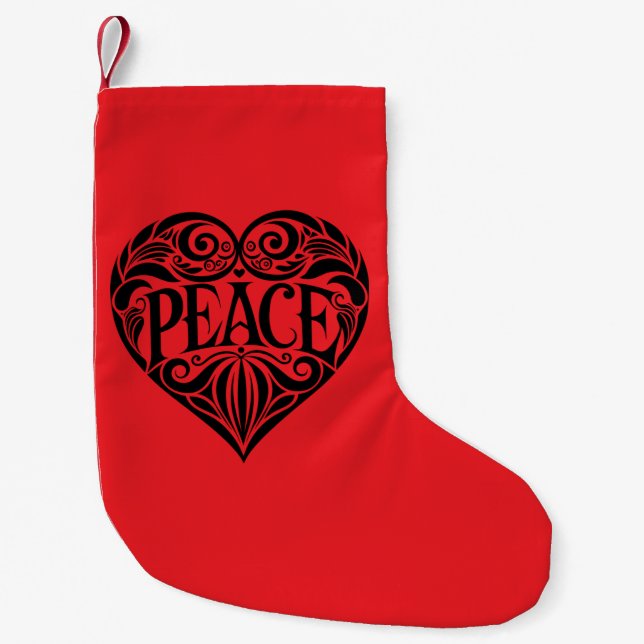 MEIA DE NATAL PEQUENA BLACK AND WHITE PEACE HEART (Frente)
