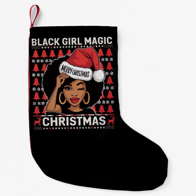 Meia De Natal Pequena Black Girl Magic Feliz Natal Afro-Americano (Frente)