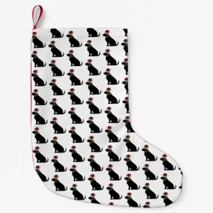 Meia De Natal Pequena Black Lab Dog Natal Santa Hat Holly Divertido