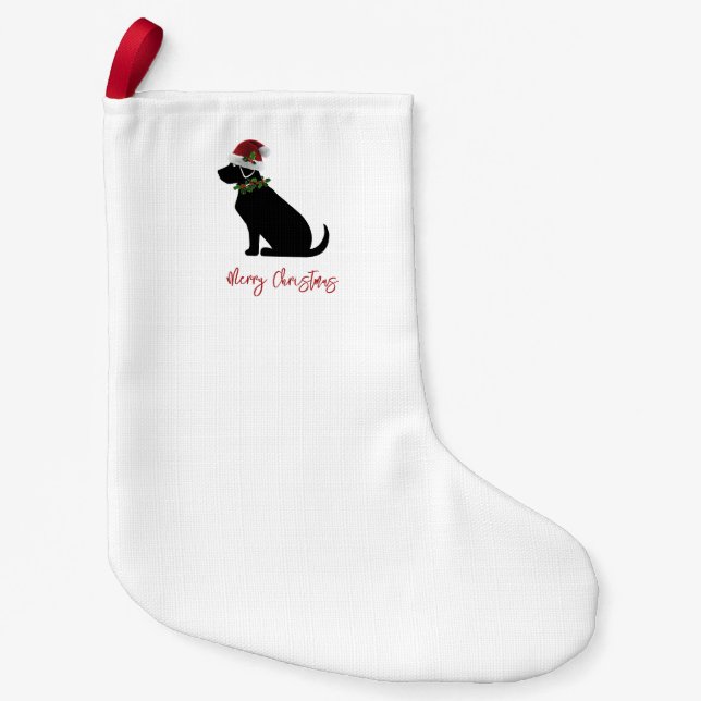 Meia De Natal Pequena Black Lab Felry Natal Santa Hat Holly Modern (Frente)