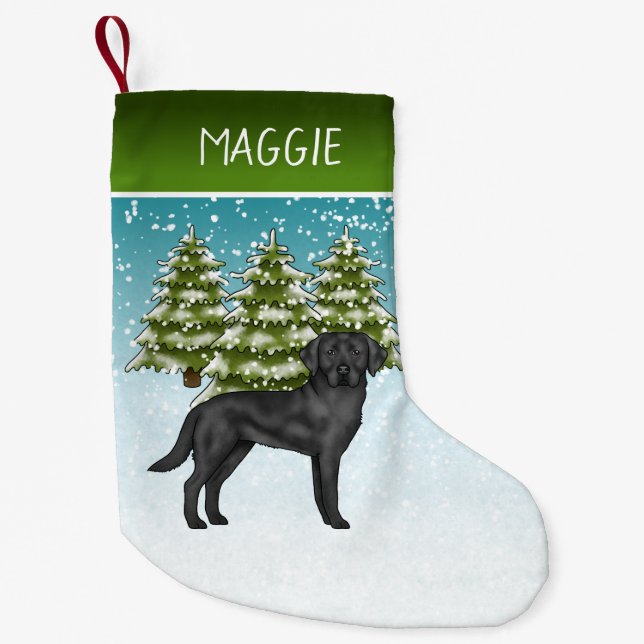 Meia De Natal Pequena Black Labrador Retriever Winter Forest Nome Person (Frente)