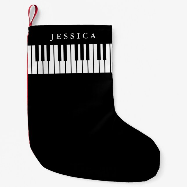 Meia De Natal Pequena Black & White Piano Keyboard  (Frente)